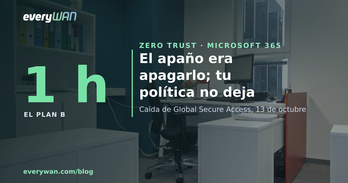 Mesas de una oficina vacía con una silla, archivadores y un monitor apagado