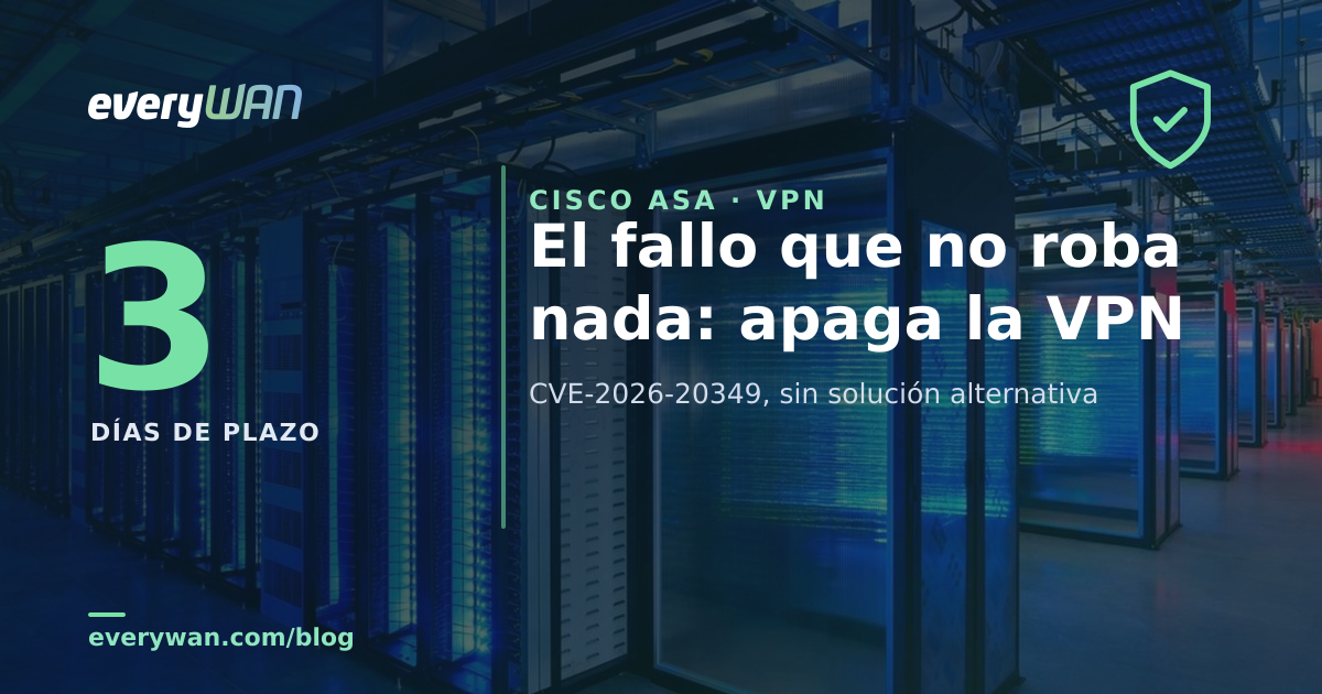 Pasillo de un centro de datos: cuando el concentrador de VPN se reinicia, el acceso remoto de toda la empresa se queda fuera