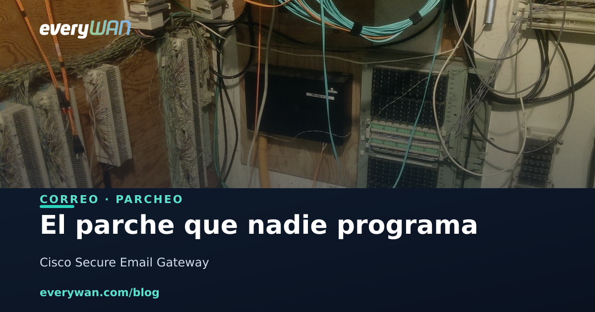Interior de un armario de comunicaciones con regletas de conexión, latiguillos y un equipo montado en la pared