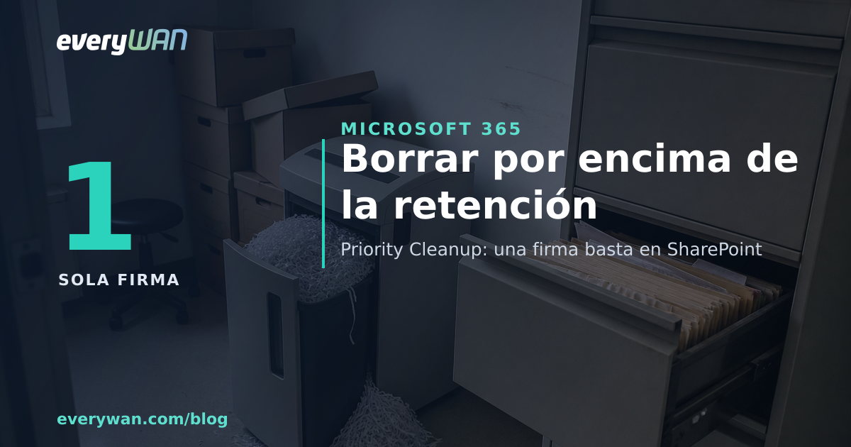 Sala de archivo de oficina con una destructora de papel desbordada de tiras junto a un archivador metálico abierto lleno de carpetas colgantes